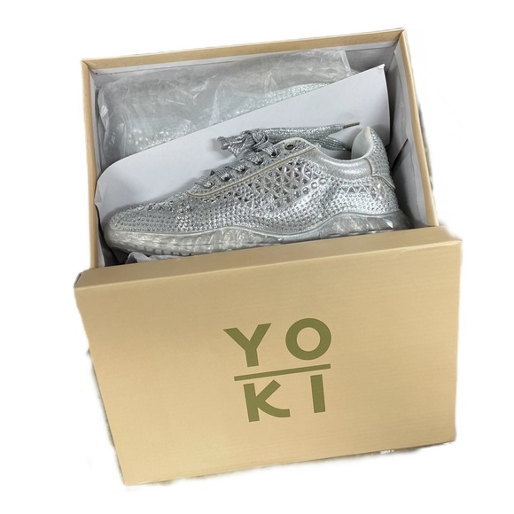 Lace Up Rhinestone Silver Chunky Platform Sneakers NWB! - Picture 4 of 16